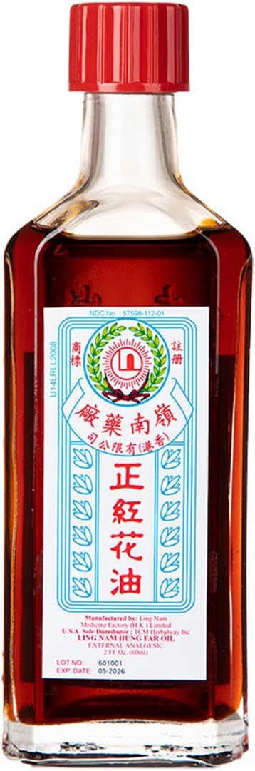 Ling Nam Hung FA Red Flower External Analgesic Oil, Simple Backache Strains Bruises Sprain, Authentic US Import 60ML (1)