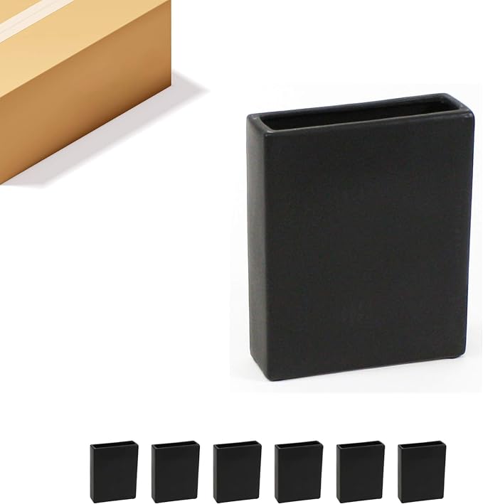WGV Rectangle Block Ceramic Vase Bulk 8" x 2.5" x 10"H Black Tall Narrow Planter Terrarium Floral Centerpiece for Wedding Event Home Decor 6 Pieces