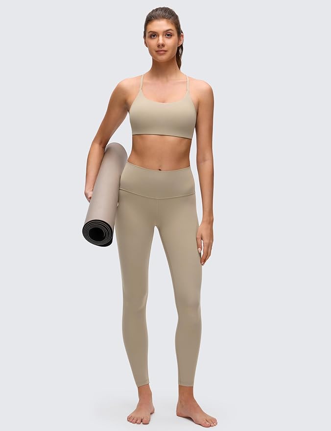 CRZ YOGA Butterluxe Twist Cross Back Sports Bras for Women - U Neck Padded Adjustable Spaghetti Straps Yoga Top