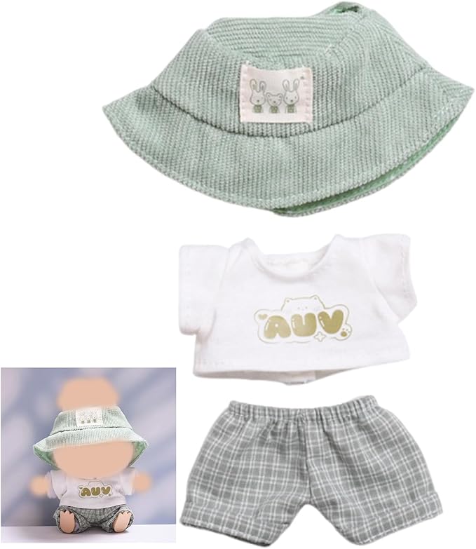 Clothes for 17cm Doll Overalls&hat Clothes Accessories(No Doll), Cute Outfit Suitable for 6.69inch (17cm) Doll Soft Cotton Clothing Replacement