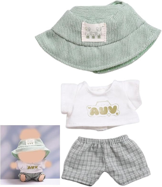 Clothes for 17cm Doll Overalls&hat Clothes Accessories(No Doll), Cute Outfit Suitable for 6.69inch (17cm) Doll Soft Cotton Clothing Replacement