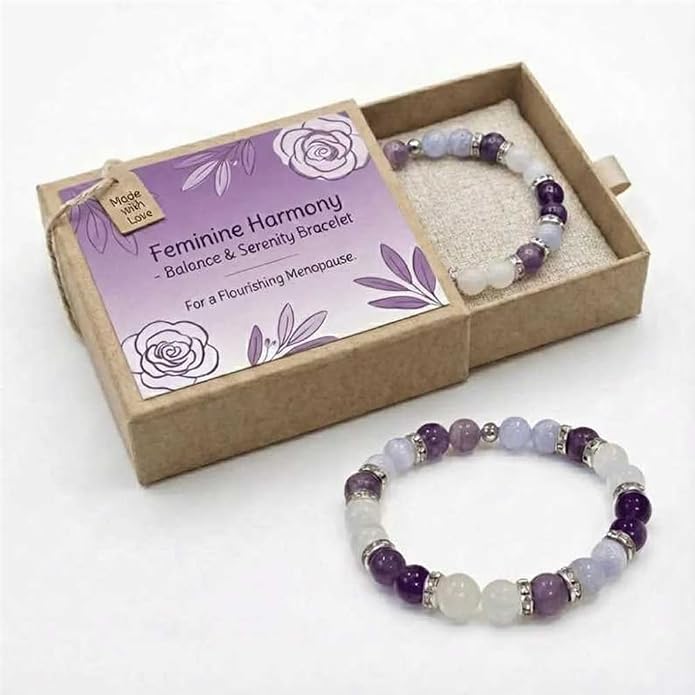 Menopause Bracelet for Women, Natural Crystal Elastic Bracelets Hot Flashes & Anxiety Relief Calming Balance Menopause's Support Jewelry Gift With Card