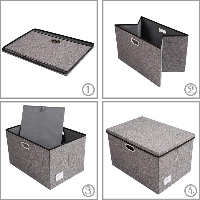 Extra Large Collapsible Storage Bins with Lids [5-Pack] Linen Fabric Foldable Storage Baskets Boxes Organizer Containers Cube with Cover for Bedroom Closet Office Nursery (22.8x15.75x13.8)