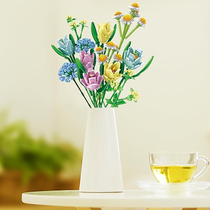 Flower Bouquet Building Blocks Tulips Botanical Collection Bricks Sets Creative Toys Kits Mother's Day Birthday Gifts for Adults Mom Girlfriends Old Kids 8-12, 6-12 (837 PCS)