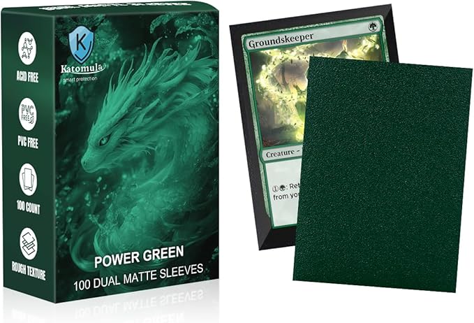 Power Green Dual Matte Card Sleeves, Katomula Card Sleeves for MTG, Standard Card Sleeve for MTG, PKM, Flesh & Blood