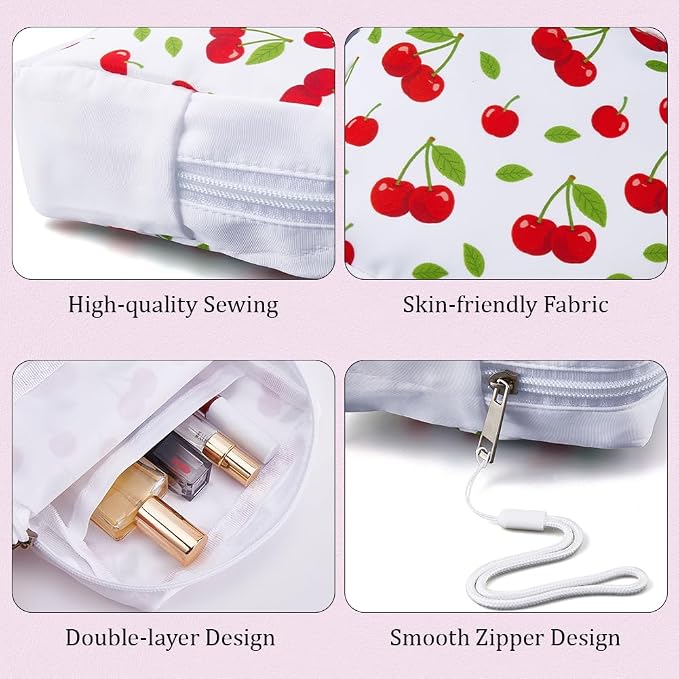 Cherry Period Bag Pouch 5.12 x 5.12 x 1.57 Inch Sanitary Napkin Storage Bag with Zipper Portable Reusable Waterproof Polyester Menstrual Pad Pouch First Period Gifts for Women Daily Use