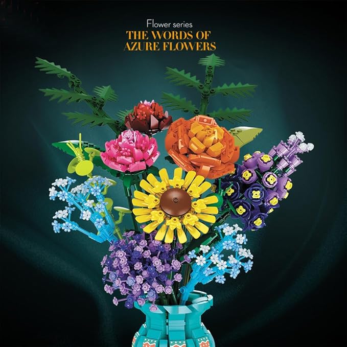 Pashion Sunflower Building Set DIY – 1583 PCS Artificial Flower with Vase, Creative Home Decor & Gift for Women, Adults