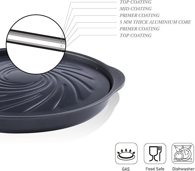 TECHEF - TRUE GRILL PAN - Stovetop Nonstick Indoor/Outdoor Smokeless BBQ Grill Set, including a Grill Plate and Alumium Drip Tray (Dome)