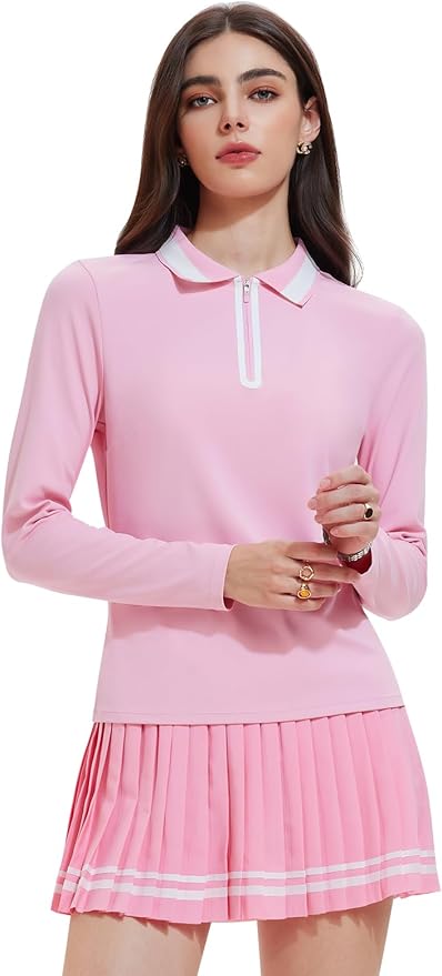 Women's 2-Piece Tennis Skirt Set, Polo V-Neck Top & High-Waisted Pleated Skirt, Athletic Outfit for Golf Pickleball
