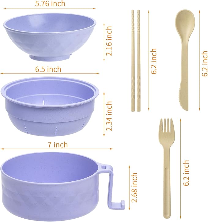 Ramen Cooker,Microwave Ramen Bowl,Ramen Noodle Bowl,College Dorm Room Essentials for Girls for Boys, Portable Noodle Bowls,for Home Office Dorm Room College gift,BPA-Free(Light Purple)