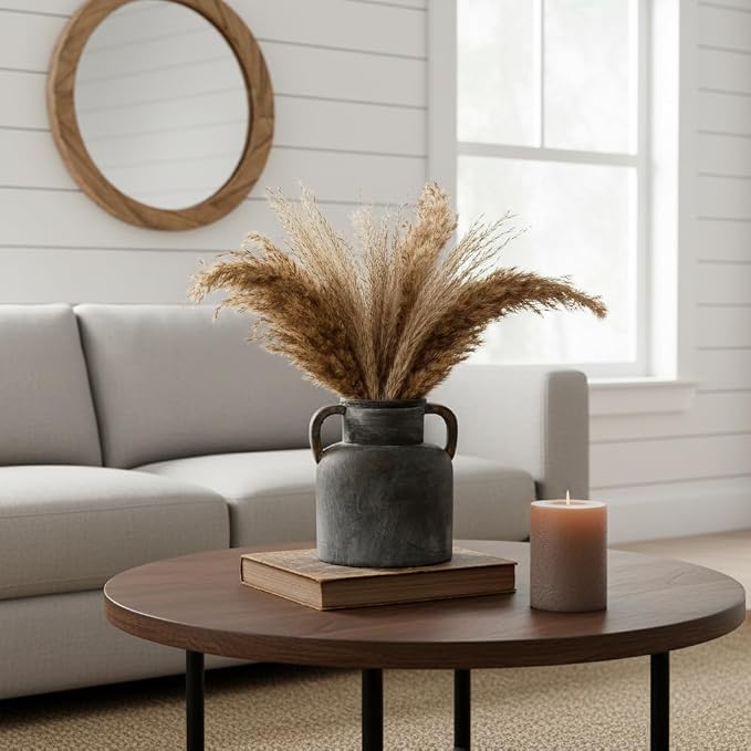 Emotionally Grounded Vase, Vaseking Ceramic Rustic Vase with 2 Handles, 6.1 inch Minimalist Decorative Farmhouse Vases for Home Decor, Living Room, Enterway, Table Decoration, Black Bronze