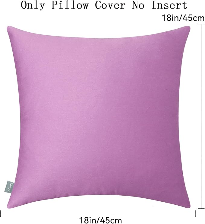 Thmyo 4-Pack 100% Cotton Comfortable Solid Decorative Throw Pillow Case, Square Cushion Cover Pillowcase Sublimation Blank Pillow Covers DIY Throw Pillowcase(18x18 inch/ 45x45cm,Pinkish Purple)