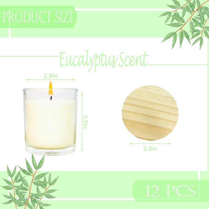 12 Pcs 6 Oz Mini Soy Candles,Eucalyptus Scented Bulk Candle Set,Aromatherapy Candle,Great Stress Relieving Scented Candles for Girls as a Gift for Birthdays, Weddings Party Favors!