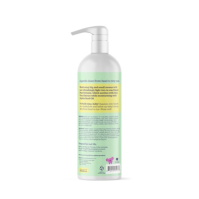Hello Bello Sweet Pear Shampoo & Body Wash, Hypoallergenic, Dermatologist & Pediatrician Tested Formula for Babies & Kids, 20 FL Oz