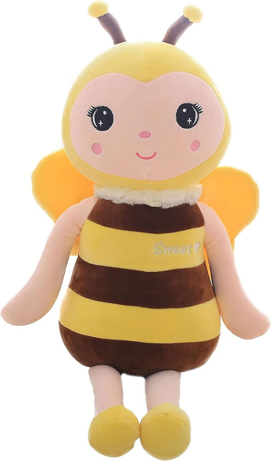 BABOLI Emotional Support Bee Stuffed Animal with Smile Face and Yellow Wings Soft Plush Fuzzy Bumblebee Toy Pillow Pretty Sweet Gifts for Honey Kids or Stuff Collection 12 Inches