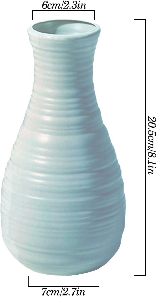 Unbreakable Vase for Flowers, Ceramic Look Plastic Vase for Home Decor, Living Room, Table (Seashell Blue)