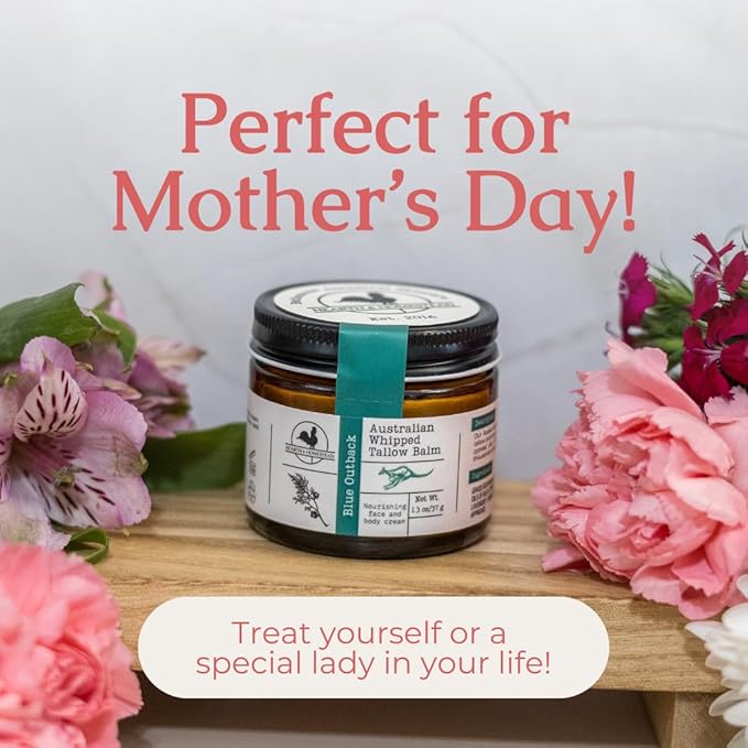 Hearth and Homestead: Handmade Blue Outback Australian Whipped Tallow Balm with Emu, Jojoba, Sandalwood, and Blue Cypress - 1.3 oz