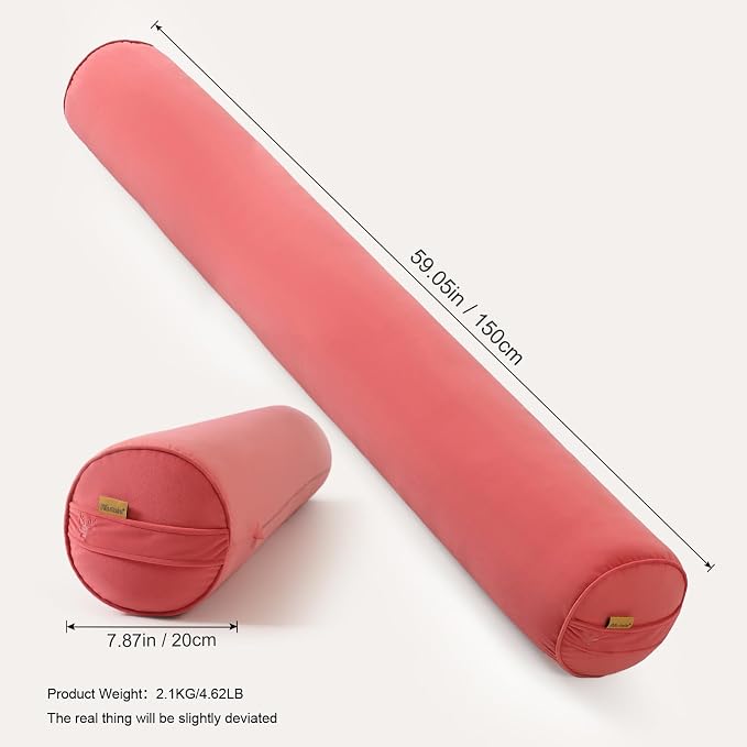 Body Pillow for Adults, Coral Peach, 59" x 7.87" | Long Round Pillow, Big Cylindrical, Full Bolster, For Side Sleepers
