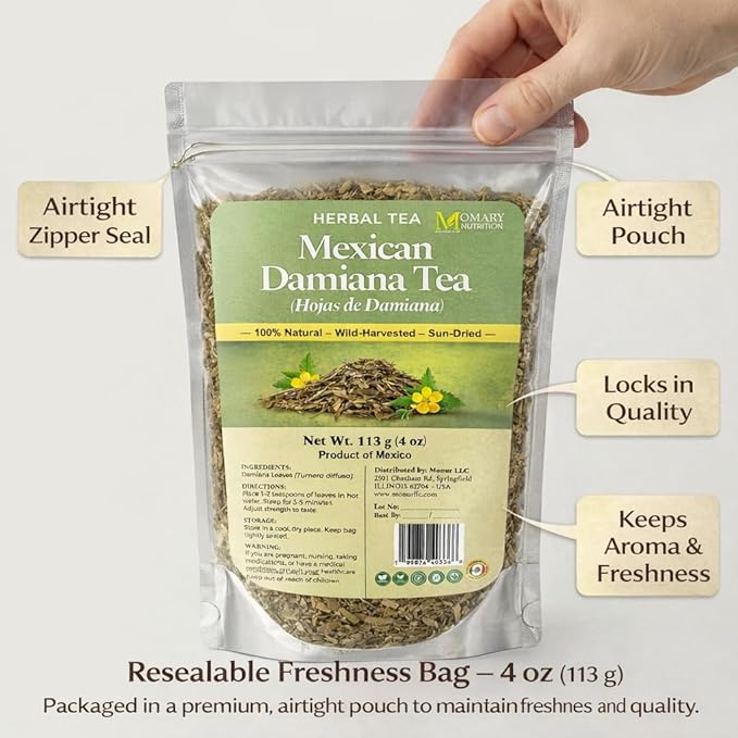 Mexican Damiana Tea – Hojas de Damiana (Turnera diffusa) – 100% Natural Herbal Tea | Wild-Harvested, Sun-Dried Premium Leaves and Stems | Authentic Mexican Herbal Blend | Relaxation & Wellness Support | Net Wt. 113 g (4 oz)