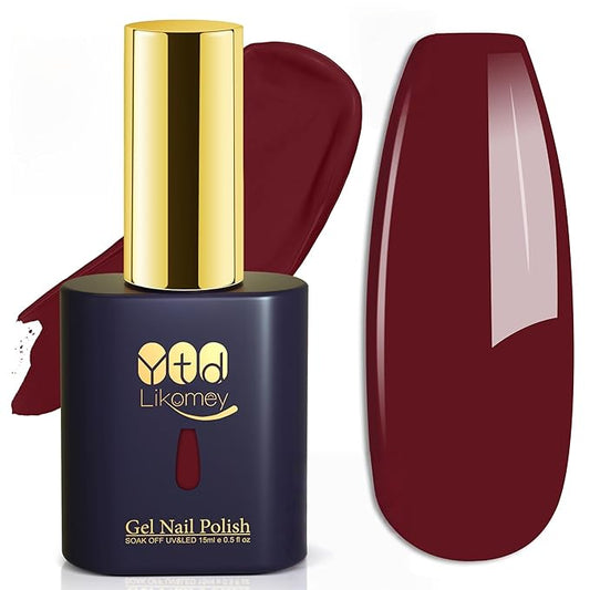 YTD Likomey Burgundy Red Gel Nail Polish,15ml Salon Home DIY Manicure and Pedicure Dark Cherry Red Fall Winter Soak Off UV Color Varnish,CS018
