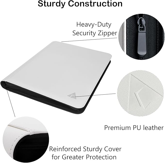 Top loader Binder, Holds 432 Top Loaders, 9 Pockets Top Loader Binder with Sleeves for Cards in 3'' x 4'' Top loaders -White