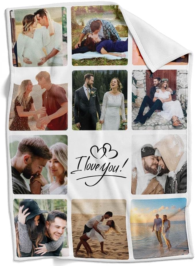 inkArts Personalized Blanket with Photo, Custom Photo Blanket, Customized Picture Blankets, Customizable Blankets, Personalized Anniversary Couple Gifts for Women Men Her Him Girlfriend Boyfriend