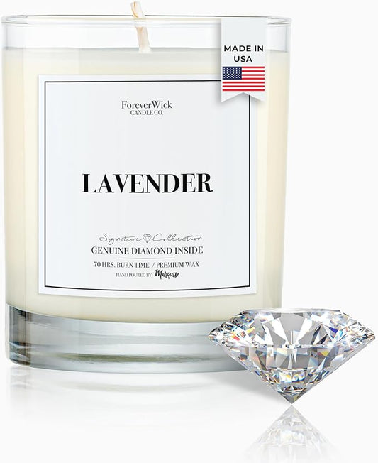 Lavender & Magnolia Surprise Candle with Diamond Inside | Foreverwick Candles | Scented Soy Candles Gifts for Women Aromatherapy Candle Wax | Romance Candles All-Natural Organic Soy Candle 14oz | 70h