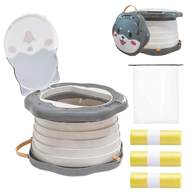 SunnySmile Portable Potty Cute Puppy Design, Portable Toddler Toilet with 45 Disposable Bags, Foldable Toddler Travel Potty for Camping, Road Trips & Car Toilet for Kids
