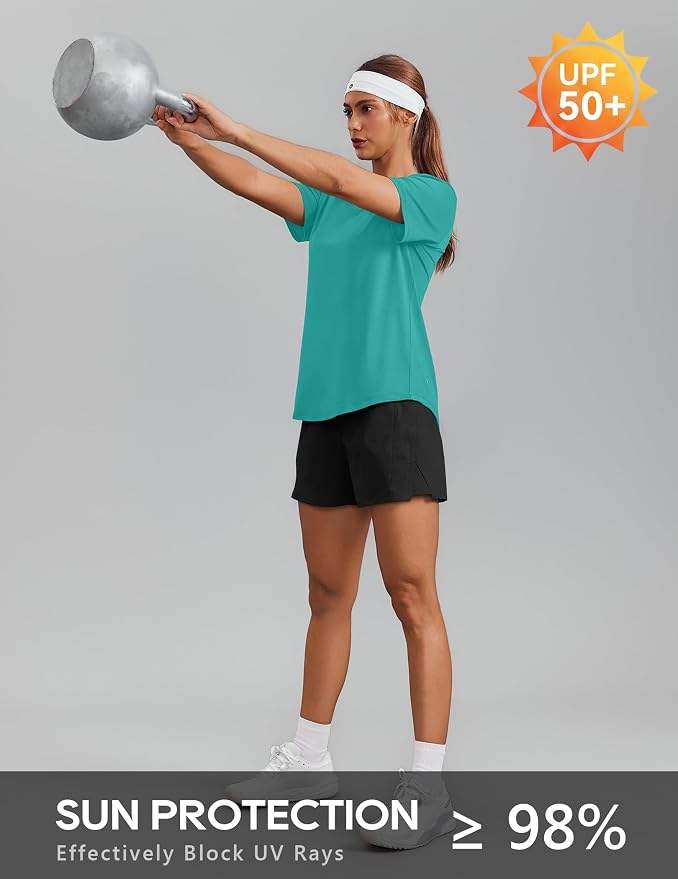 PINSPARK Soft Workout Tops for Women Short Sleeve V Neck Moisture Wicking UPF 50+ Sun Protection Quick Dry Gym Shirts