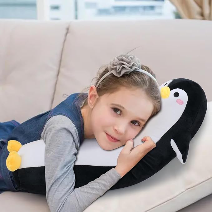 Long Penguin Plush Pillow, 20” Black Penguin Stuffed Animal, Cute Cartoon Sleeping Plushy, Soft Cuddly Hugging Plush Toys Kawaii Body Pillow, Sweet Gift at Birthday for Kids Adults