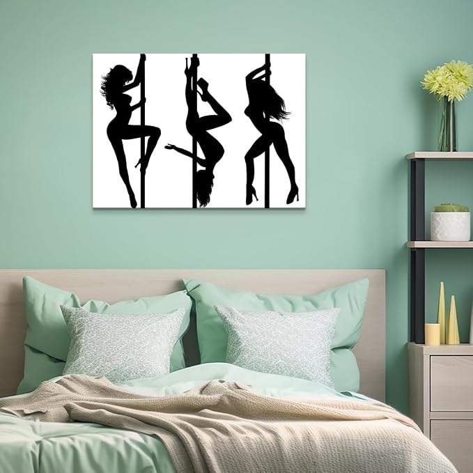 Yeesjoee Sexy Black White Pole Dancers Silhouette Canvas Wall Art Decor, Woman Dynamic Abstract Posters, Modern Dance Pictures Prints for Living Room Girls Bedroom Gym Trendy Store, 18x24 in Framed