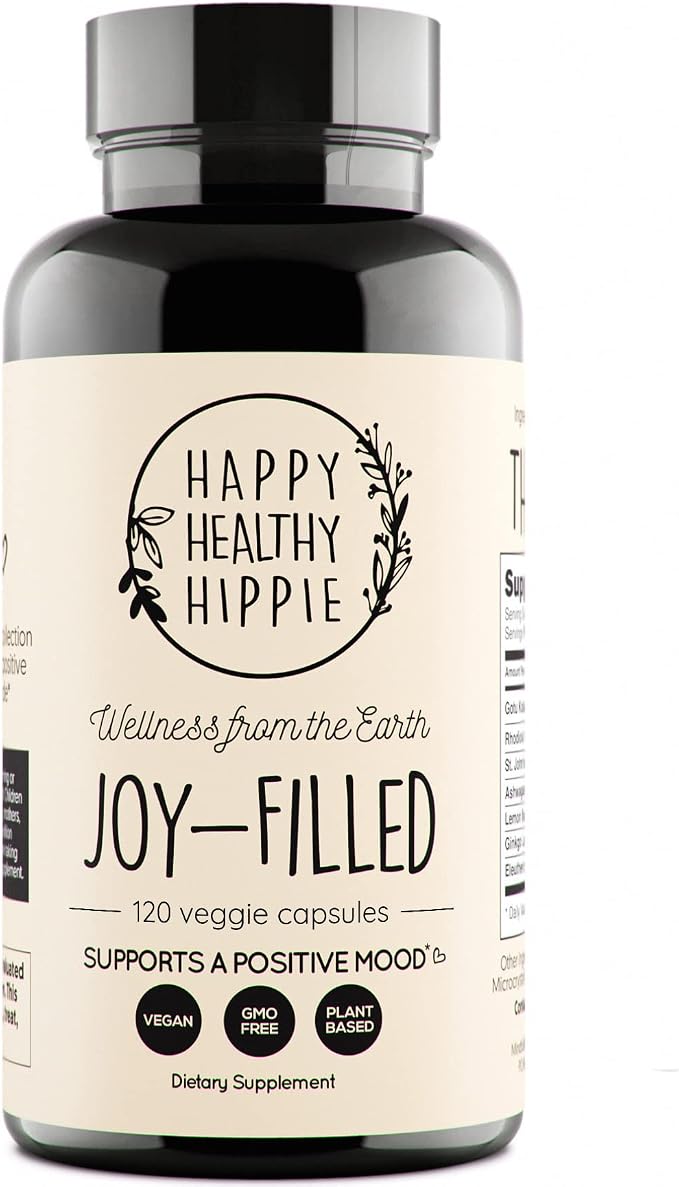 Joy-Filled Mood Support Supplement - 7 Herb Complex + St. Johns Worts (120 Ct) | Stress Relief Supplement with Rhodiola Rosea, Eleuthero | Helps Calm The Mind & Body | 100% Plant-Based Happy Pills