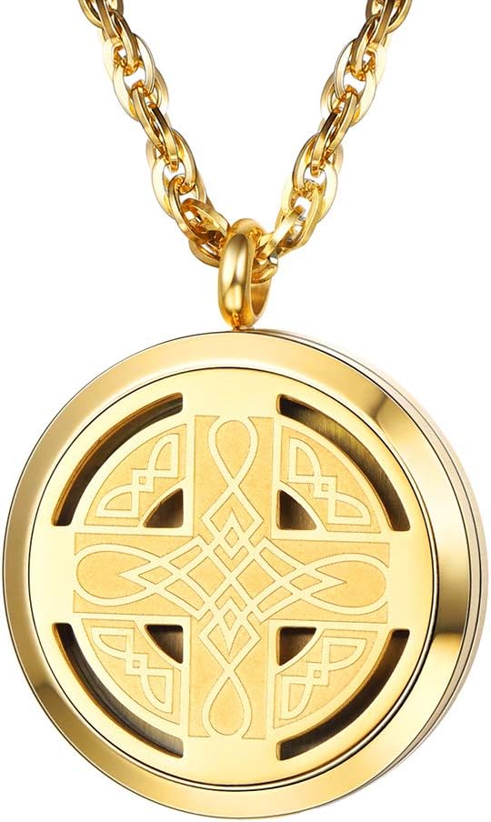 PROSTEEL Diffuser Necklace Locket Essential Oil Aromatherapy Celtic Knot Cross Pendant Gold Plated 30mm Round Womens Jewelry