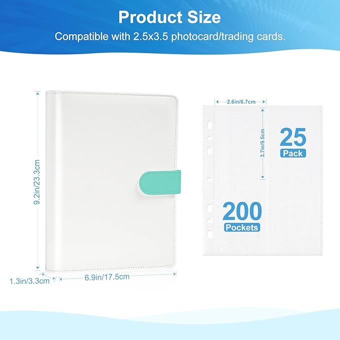 PU Leather Refillable Photo Album A5 Photocard Binder, 200 Pockets, Compatible with Fujifilm Instax Mini 12 11 9 40 99 90 8 7 Evo LiPlay, Polaroid Snap PIC-300 Z2300 Instant Cameras (Green)