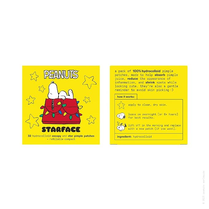 Starface Hydro-Star Pimple Patches + Big Sleepy Snoopy Compact, Absorb Fluid and Reduce Redness, Hydrocolloid, Vegan and Cruelty-Free Skincare (32 Count)