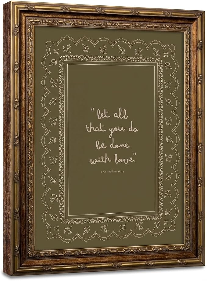 Framed Inspirational Bible Verse Wall Art Print “Let All That You Do Be Done with Love” Scripture Quote Picture with Vintage Christian Wall Decor for Living Room Bedroom Office 8x10 Inches