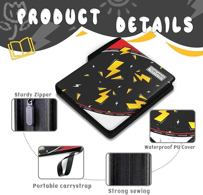 Trading Card Binder 4 Pocket,Card Binder 400 Pockets,Card Book Holder Cards with 50 Removable Sleeves,3-Ring Zip Design MTG/TCG/Sport Collectible Trading Card Albums Gifts for Boys and Girls (Black)