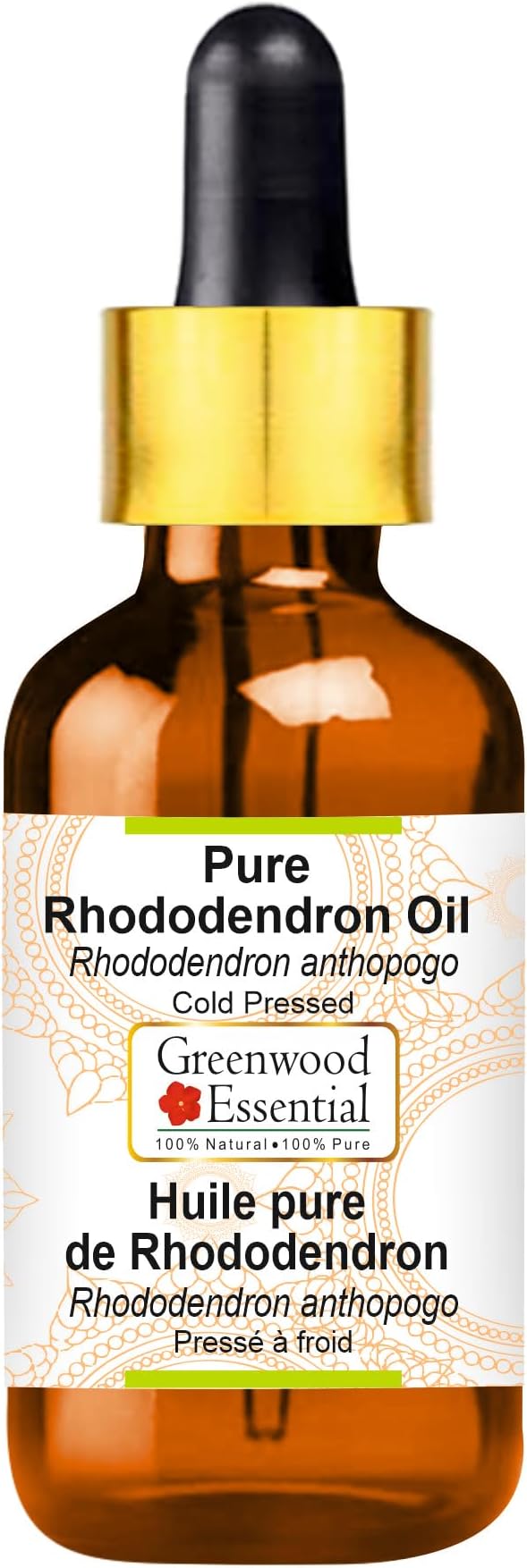 Greenwood Essential Rhododendron Oil (Rhododendron anthopogo) with Glass Dropper | Cold Pressed | Natural | Undiluted | For Diluting Essential Oils | For Skin & Massage | Men & Women | 15ml (0.50 oz)