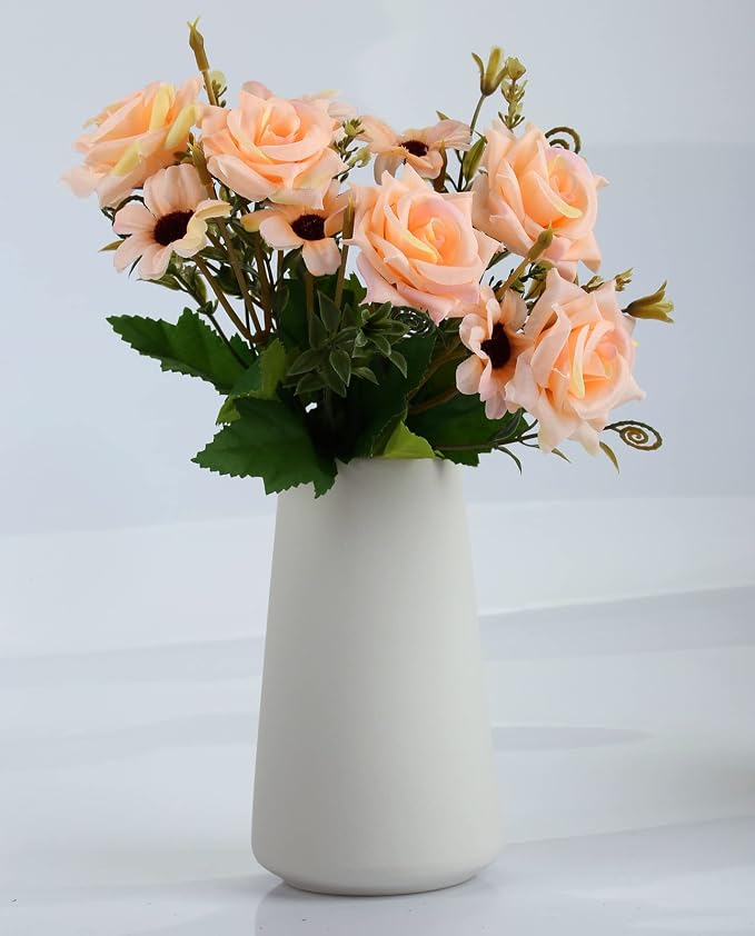 Simple Vase for Flowers Plants, Matte Vases for Modern Table Shelf Home Decor Wedding Boho Decor, 6" H Frosted Elegant Ceramic Vase for Pampas Grass Fluffy Stem Bouquet Lavender Flowers (White, 2)