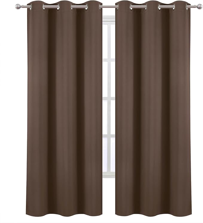 LEMOMO Chocolate Brown Blackout Curtains 34 x 84 Inch Length/Set of 2 Curtain Panels/Thermal Insulated Room Darkening Blackout Curtains for Bedroom