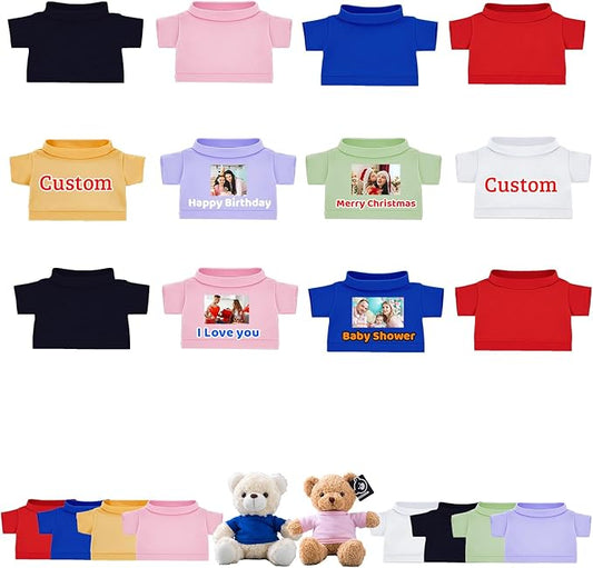 12 Pcs Custom Teddy Bear Clothes with Name Photo, Personalized Stuffed Animal Clothes for Teddy Bears Fit 8-16inch Stuffed Bear Clothing, Custom Doll Outfit Make Your Own Plush Doll Shirt