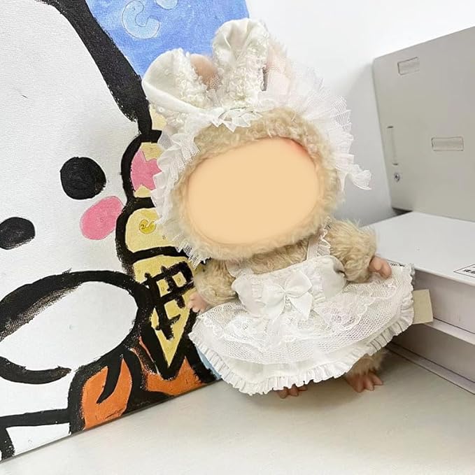 17cm Doll Clothes(NO Doll), Cute Dolls Outfit Accessories with White Dress, Bunny Headband Small Kawaii Clothes Set for Dolls (Style 21)
