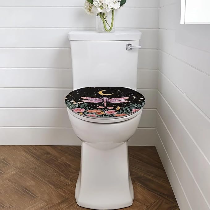 Pink Dragonfly Toilet Seat Covers for Bathroom Pink Dragonfly Toilet Seat Cushion Cover with Elastic Band Replacement for Bathroom Decor Machine Washable,Easy to Clean