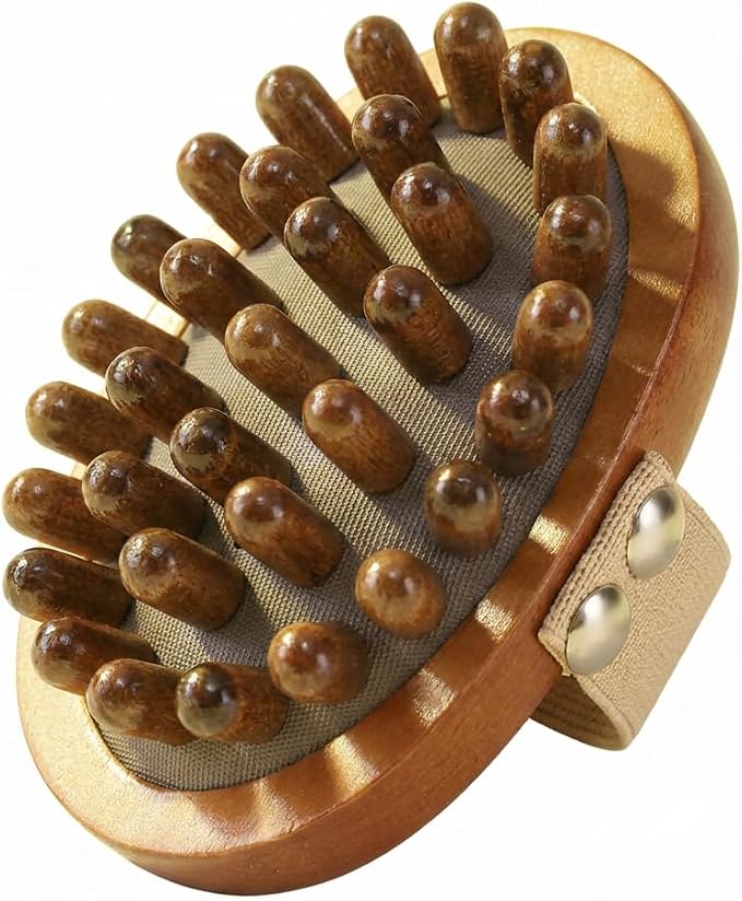 Wooden Meridian Massage Brush - Cepillo de Masaje & Wooden Hair Comb for Gentle Lymphatic Drainage, Oil-Safe Natural Wood Body & Scalp Brush with Cushioned Teeth, Self-Care Gift for Women