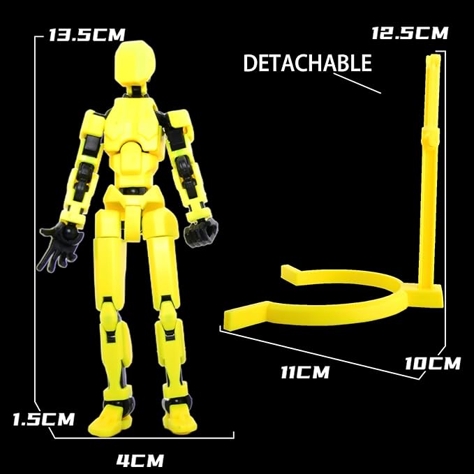 T-13 Action Figure with Pose Stand,Anime Robot Building Toy Sets,Lucky Puppet Joints for Boys,Girls,Men,Women,Multi-Jointed Moveable Dummy Desk Decoration,Desktop Ornament for Game Lover,Yellow