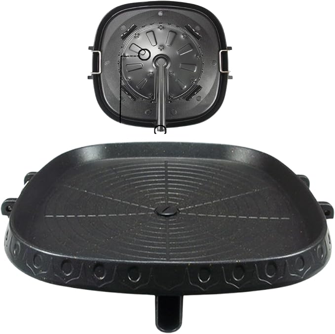 Korean Style Square Grill Pan with Maifan Coated Surface,Non-stick Smokeless Barbecue Stovetop Plate for Indoor Outdoor BBQ