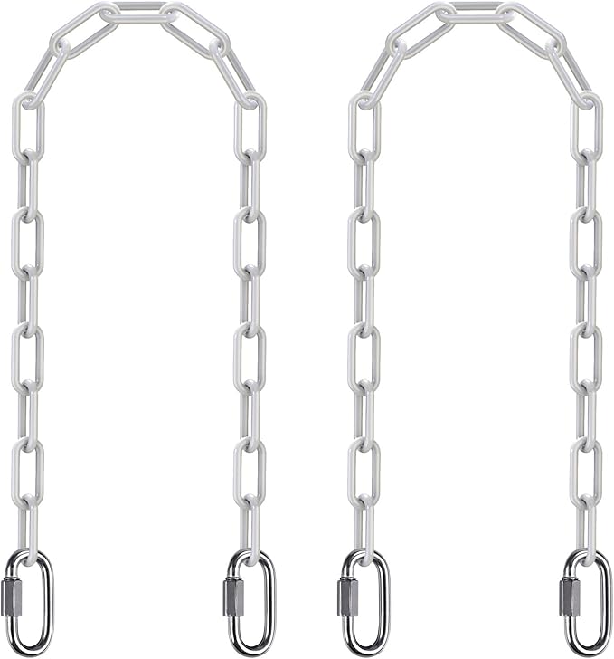 SELEWARE 2 Pack 40 Inch Hanging Swing Chain with 4 Carabiners, 1000LB Capacity Plastic Coated Hanging Chains, Hammock Hardware Kit for Swing, Hanging Chair, Punching Bags, Indoor Outdoor Gym (White)