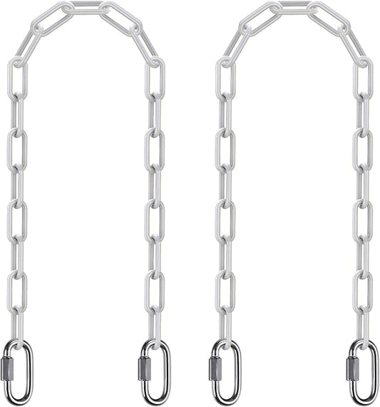 SELEWARE 2 Pack 40 Inch Hanging Swing Chain with 4 Carabiners, 1000LB Capacity Plastic Coated Hanging Chains, Hammock Hardware Kit for Swing, Hanging Chair, Punching Bags, Indoor Outdoor Gym (White)