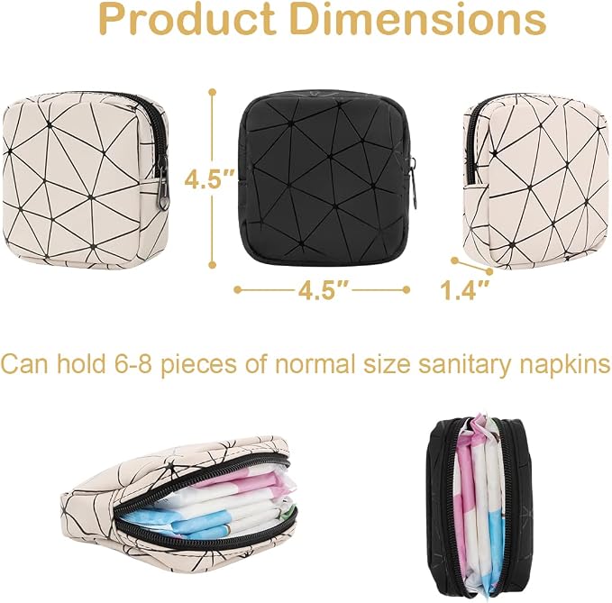 Sanitary Napkin Storage Bag, Menstrual Cup Pouch Nursing Pad Holder Tampon Bags Feminine Product Pouches Portable Period Kit Bag for Girls Women Ladies 2 Pack (Nude/Black)