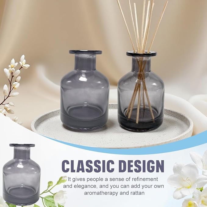 1Pcs 150ml/5oz Empty Glass Diffuser Bottle Aromatherapy Jar Container Fragrance Accessories Use with Essential Oils Replacement Diffusers Reed Sticks DIY Crafts Decor Gray